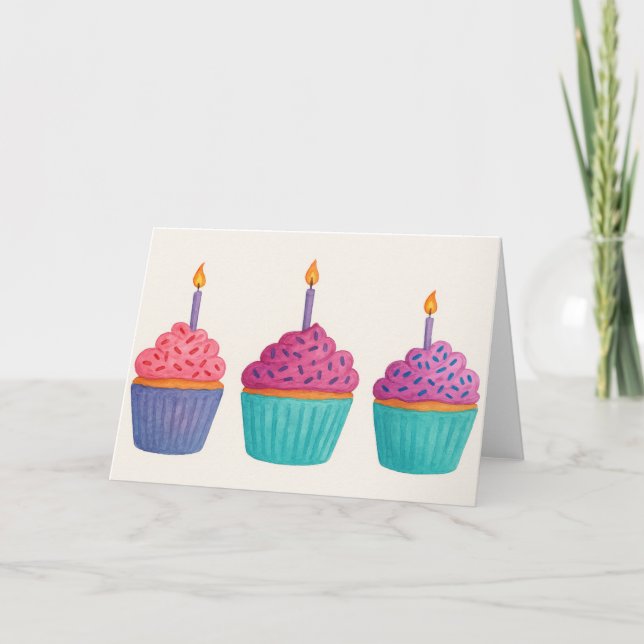 Cartão Cupcakes de Aquarela (Frente)
