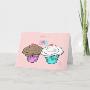 Cartão Cupcakes no amor ChocoVanillaPinkNamorados azul