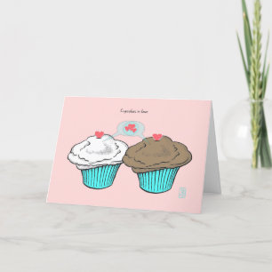 Cartão Cupcakes no amor Namorados VanillaChocoBlueBlue