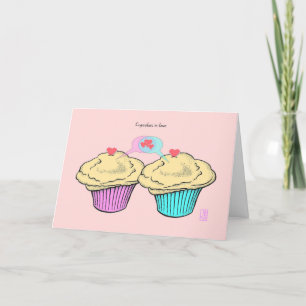 Cartão Cupcakes no AmorCustardPinkBlue Namorados