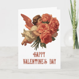 Cartão Cupido Vintage com Buquê de Rosas