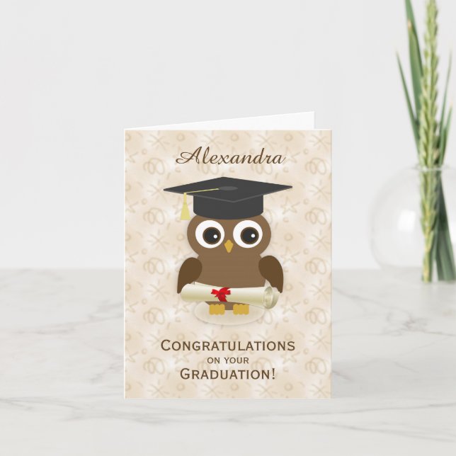 Cartão Cure owl, mortar, diploma Graduation Note Card (Frente)