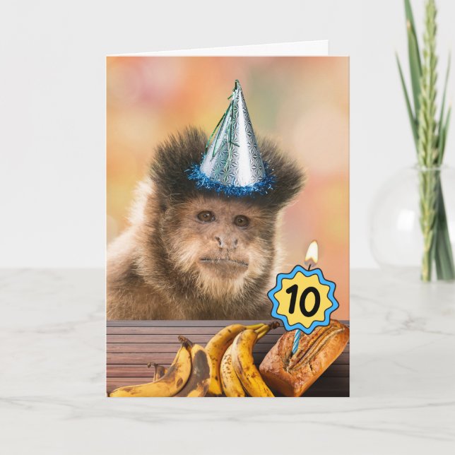 Cartão Curioso 10º aniversário Capuchin Macaco Pão de Ban (Frente)