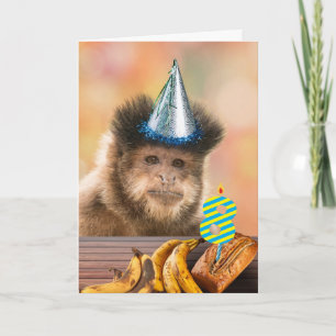 Cartão Curioso 8.º aniversário Capuchin Mackey Banana Bre