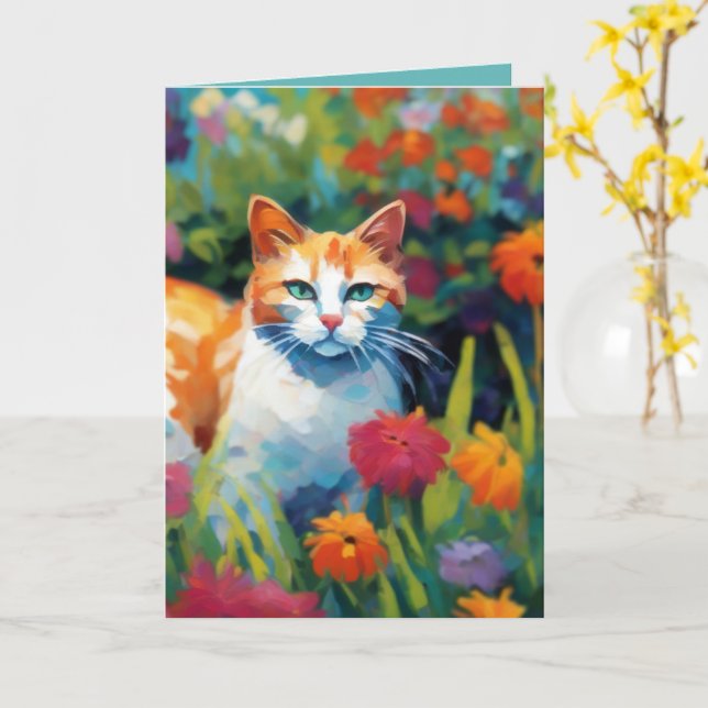 Cartão Curious Cat In the Garden Greetings Card (Flor Amarela)