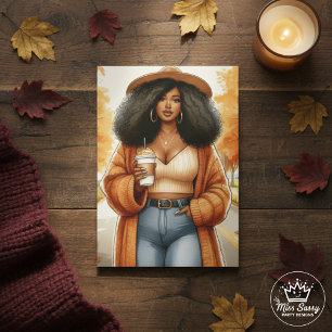 Cartão Curvy Cozy Mulher Americana Africana Ação de Graça