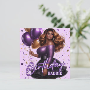 Cartão Curvy Glam African American Women Purple Birthday