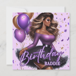 Cartão Curvy Glam African American Women Purple Birthday
