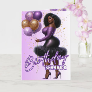 Cartão Curvy Glam African American Women Purple Birthday
