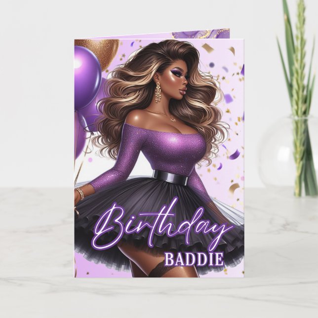 Cartão Curvy Glam African American Women Purple Birthday (Frente)