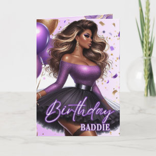 Cartão Curvy Glam African American Women Purple Birthday
