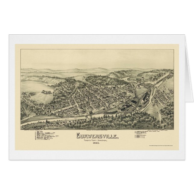 Cartão Curwensville, mapa panorâmico do PA - 1895 (Frente Horizontal)