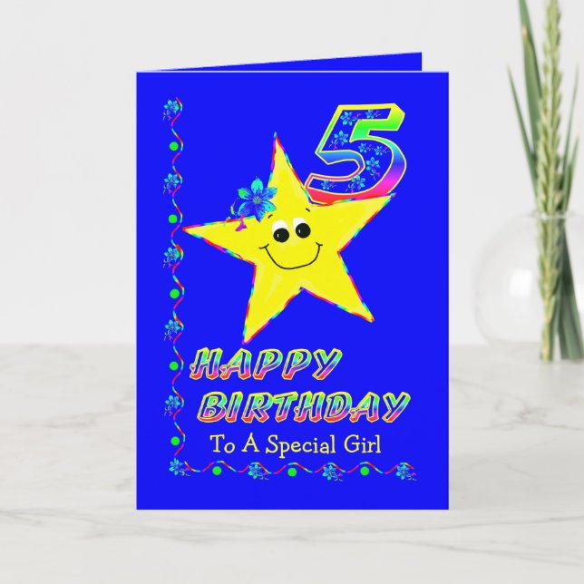 Cartão Custom 5th Birthday Stars for Girls (Frente)