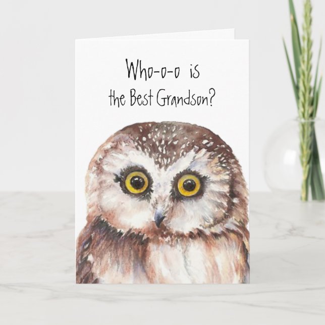 Cartão Custom Best Grandson Cute Owl Humor (Frente)