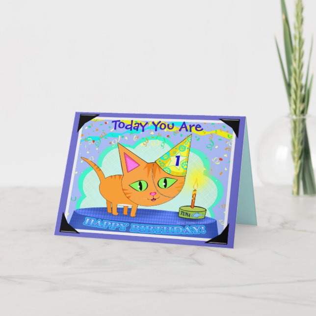 Cartão Custom Birthday Cat Greeting Card (Frente)