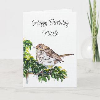 Cartão Custom Birthday Watercolor Swainson's Thrush Bird