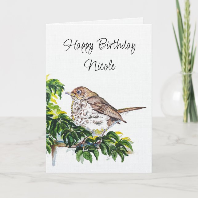 Cartão Custom Birthday Watercolor Swainson's Thrush Bird (Frente)