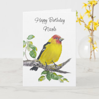 Cartão Custom  Birthday Watercolor Western Tanager Bird