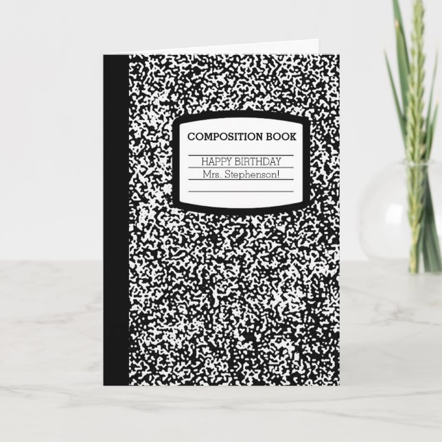 Cartão Custom Composition Book School Teacher Birthday (Frente)