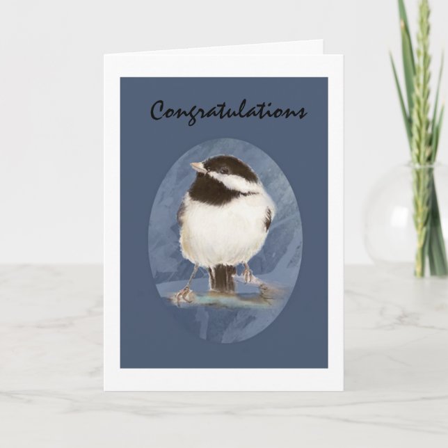 Cartão Custom Congratulations Watercolor Chickadee Bird (Frente)