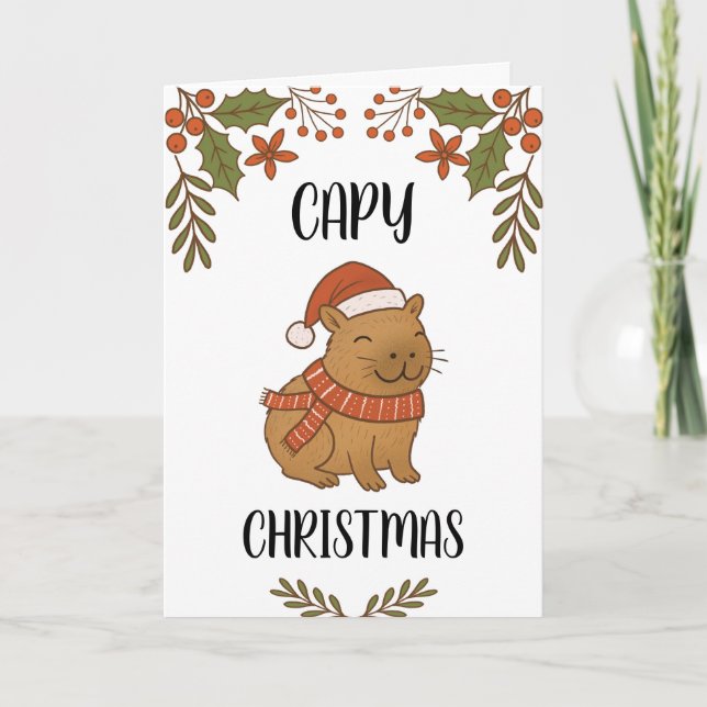 Cartão Custom Cute Hand Drawn Capybara Pun Christmas  (Frente)