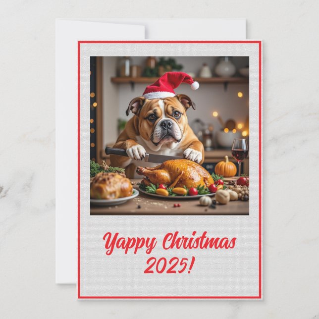 Cartão Custom Digital Bulldog Yappy Christmas Turkey Xmas (Frente)
