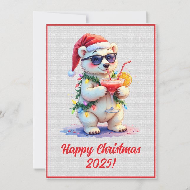 Cartão Custom Digital Christmas Polar Bear Cub Xmas (Frente)