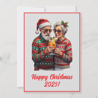 Cartão Custom Digital Elderly Couple Sharing Xmas Spirit 