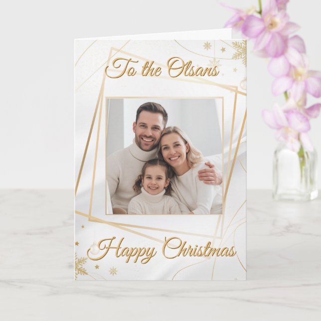 Cartão Custom Elegant Gold Family Photo Christmas Card (Orquídea)