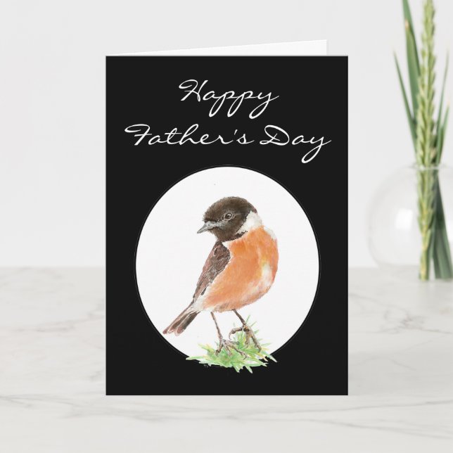 Cartão Custom Father's Day Stonechat, Watercolor Bird (Frente)
