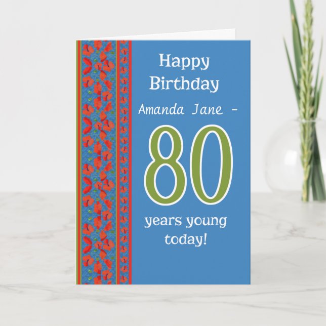 Cartão Custom Front Red Field Poppies 80th Birthday Card (Frente)