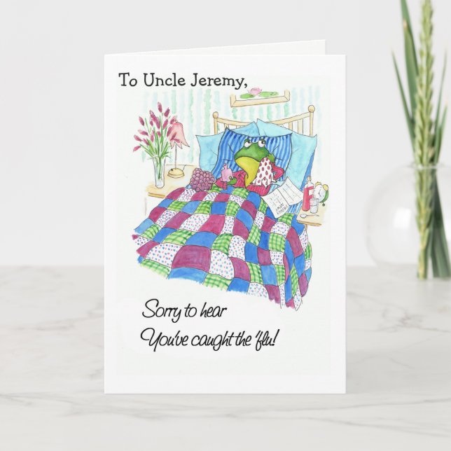 Cartão Custom Fun Green Frog Get Well Soon from 'Flu (Frente)