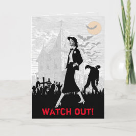 Cartão Custom Fun Retro Zombie Halloween Female Birthday