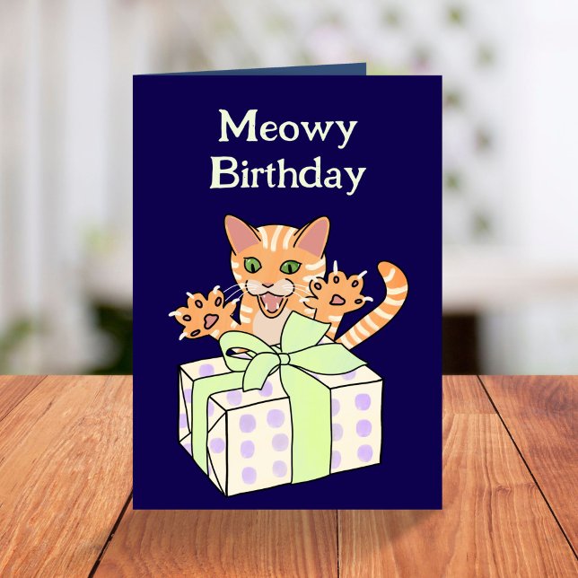 Cartão Custom Funny Birthday Cat Cartoon (Criador carregado)