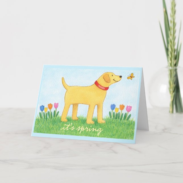 Cartão Custom Funny Yellow Dog Spring Greeting Card (Frente)