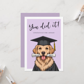 Cartão Custom Graduation Cute Golden Retriever