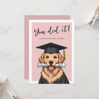 Cartão Custom Graduation Cute Golden Retriever