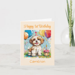 Cartão Custom Happy 1st Birthday Congratulations, Puppy 