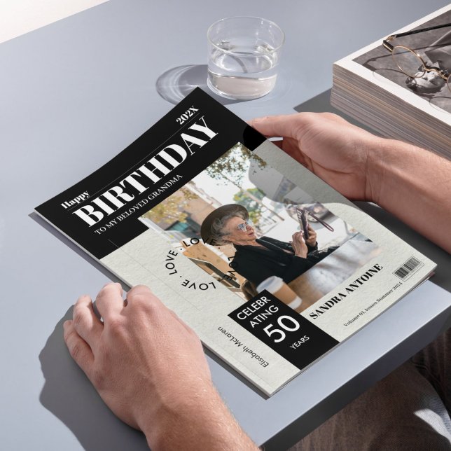 Cartão Custom Happy Birthday Photo Magazine Cover Card (Custom Happy Birthday Photo Magazine Cover Card)