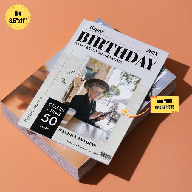 Cartão Custom Happy Birthday Photo Magazine Cover Card  (Custom Happy Birthday Photo Magazine Cover Card, Large 8.5 x 11)