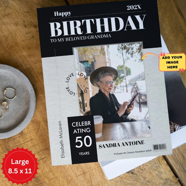 Cartão Custom Happy Birthday Photo Magazine Cover Card  (Custom Happy Birthday Photo Magazine Cover Card, Large 8.5 x 11)