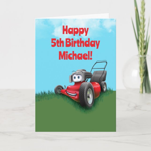 Cartão Custom Kid's Lawn Mowing Birthday (Frente)