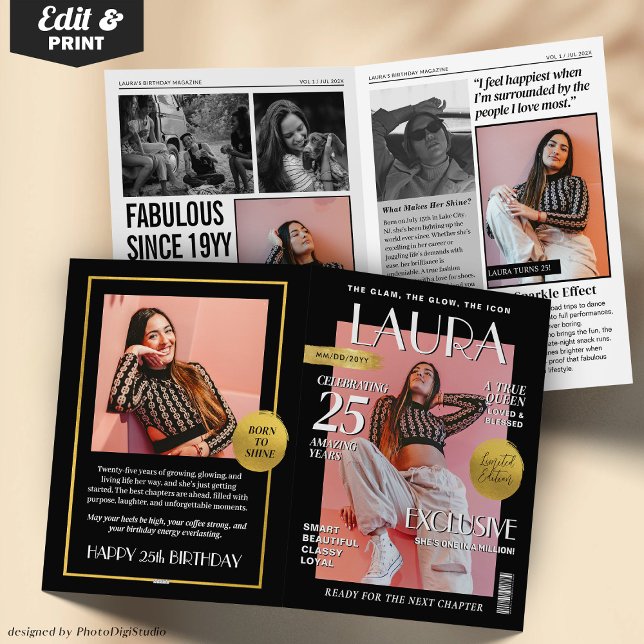 Cartão Custom Magazine Greeting Card, Fun Modern Birthday (Custom Magazine Greeting Card, Fun Modern Birthday Card)