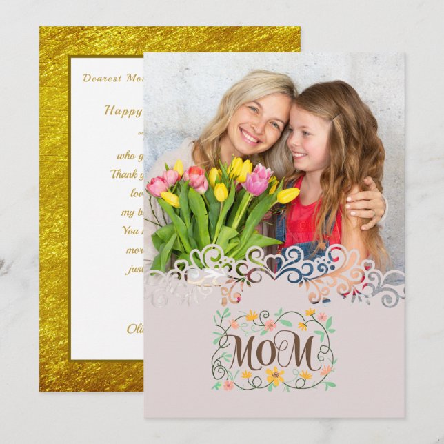 Cartão Custom Mother's Day I Photo & Personal Message (Frente/Verso)