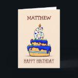 Cartão Custom Name, 6th Birthday, 6 on Sweet Blue Cake<br><div class="desc">If you choose to send the cutest personalized greeting card for a boy who will be celebrating his 6th birthday then you’ve just found it. Grab this card now.</div>