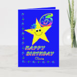 Cartão Custom Name 6th Birthday Stars<br><div class="desc">Cute yellow star with colorful flowers and numbers for great granddaughter's 4th birthday.  Name on front may be modified in template.  Original design by Anura Design Studio.</div>