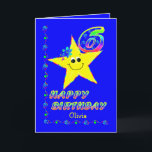 Cartão Custom Name 6th Birthday Stars<br><div class="desc">Cute yellow star with colorful flowers and numbers for great granddaughter's 4th birthday.  Name on front may be modified in template.  Original design by Anura Design Studio.</div>