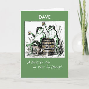 Cartão Custom Name Birthday Frogs Toasting with Beer