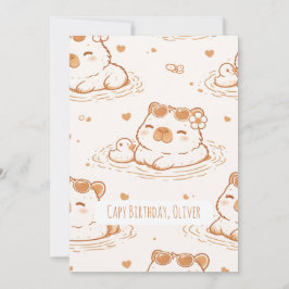 Cartão Custom Name Capybara Birthday Flat Greeting Card