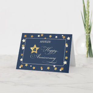 Cartão Custom Name Fourth Employee Anniversary Navy Gold